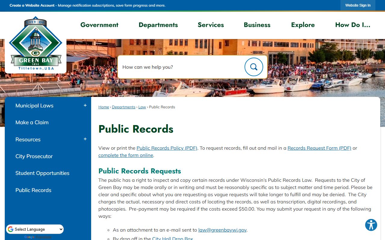Green Bay probate court records city public records image