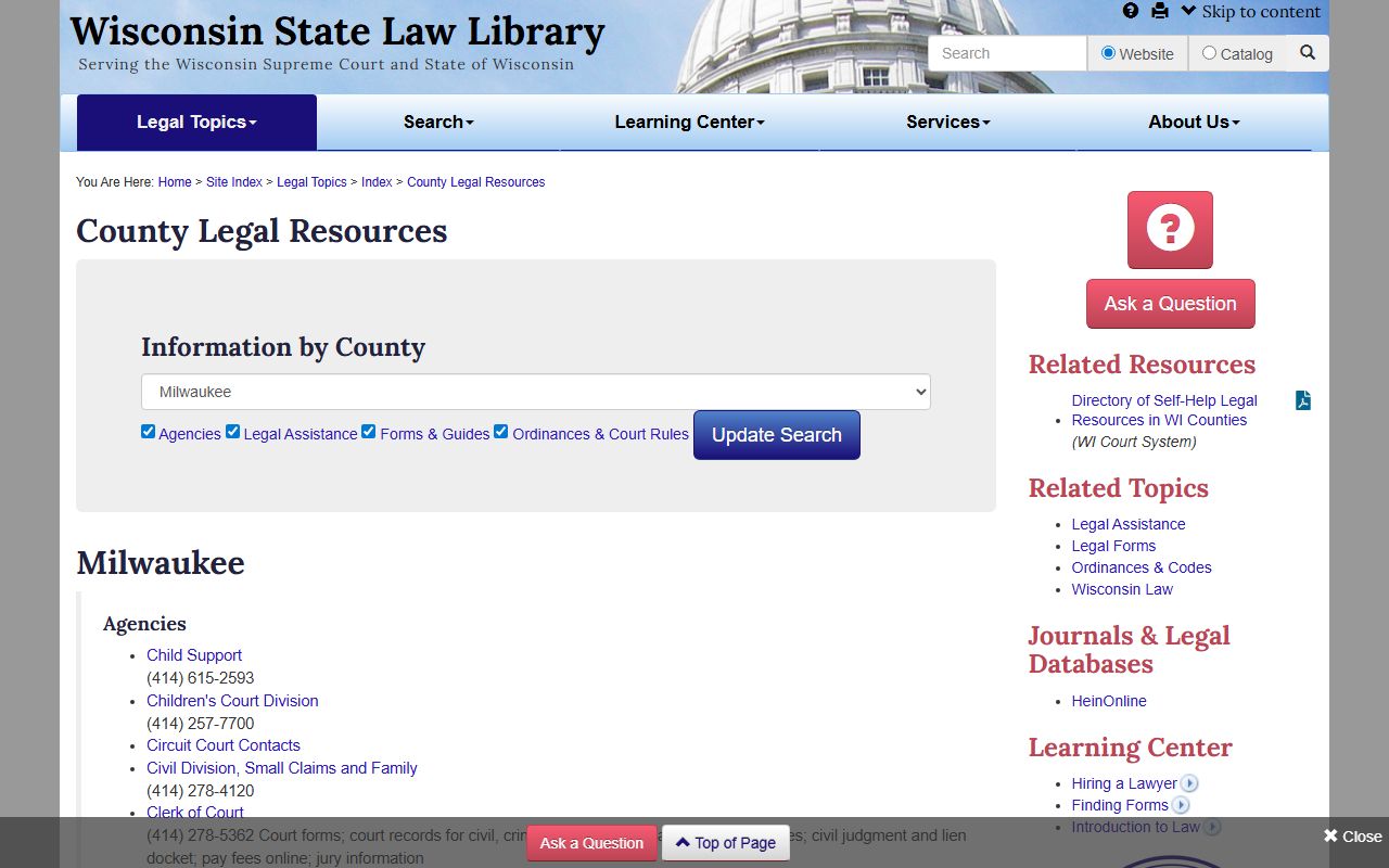 West Allis probate court records Milwaukee County law library directory image