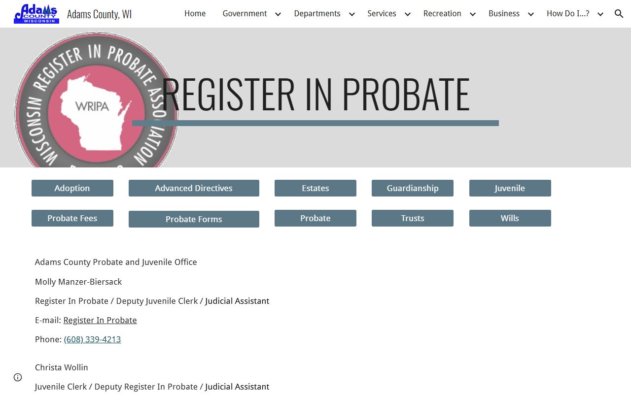 Adams County probate court records county probate office reference