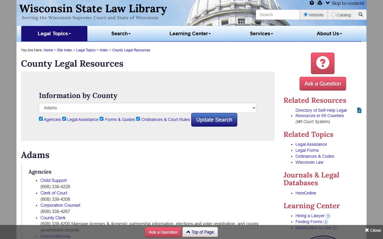 Adams County probate court records county directory reference