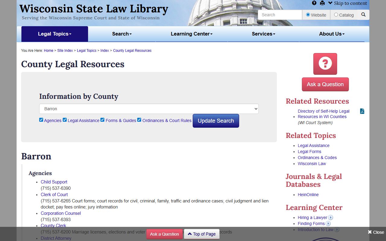 Barron County probate court records legal resource directory