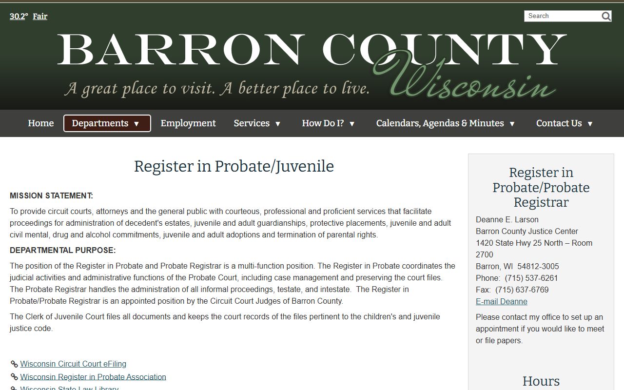 Barron County probate court records register in probate office