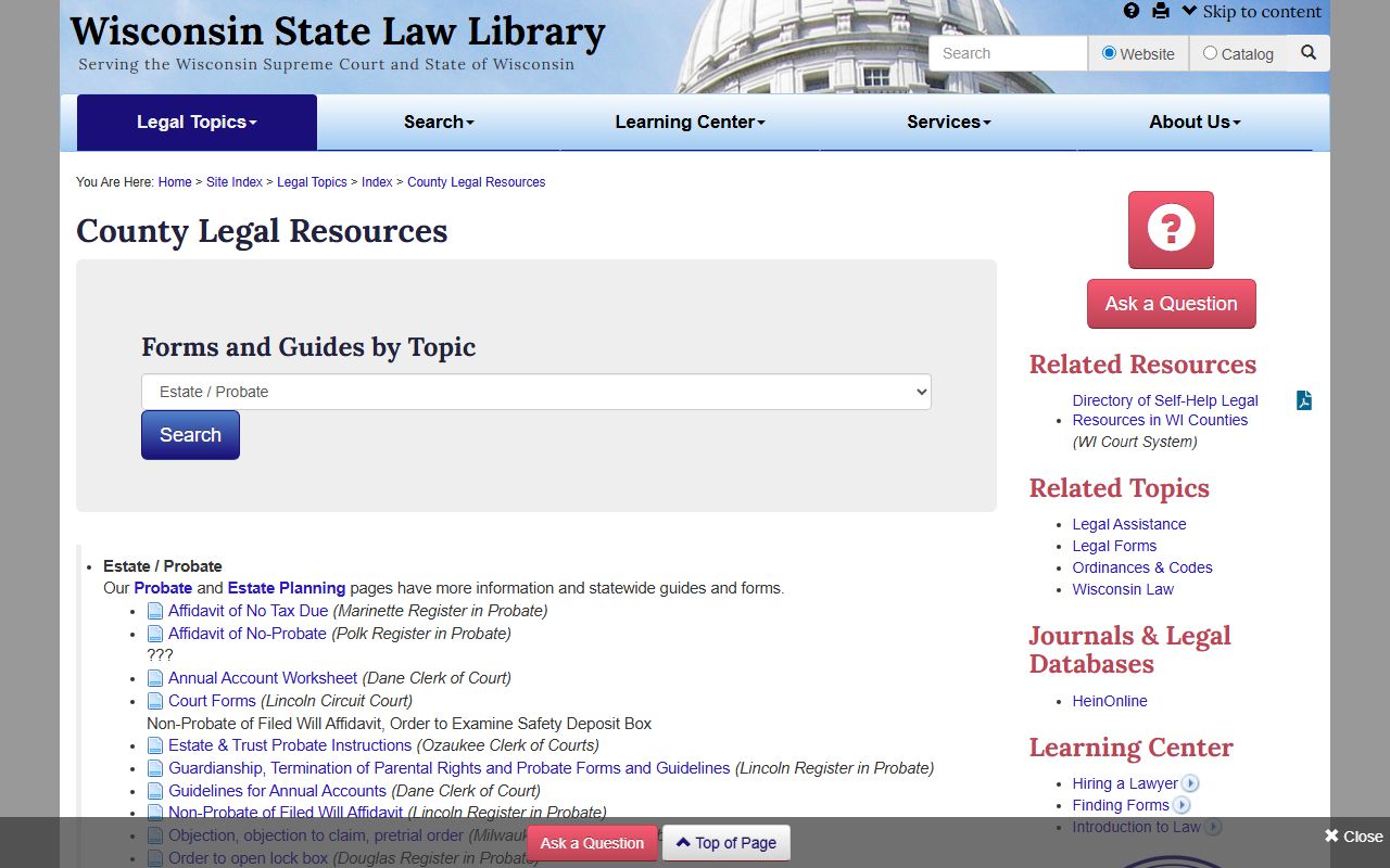 Bayfield County probate court records estate and probate topics page