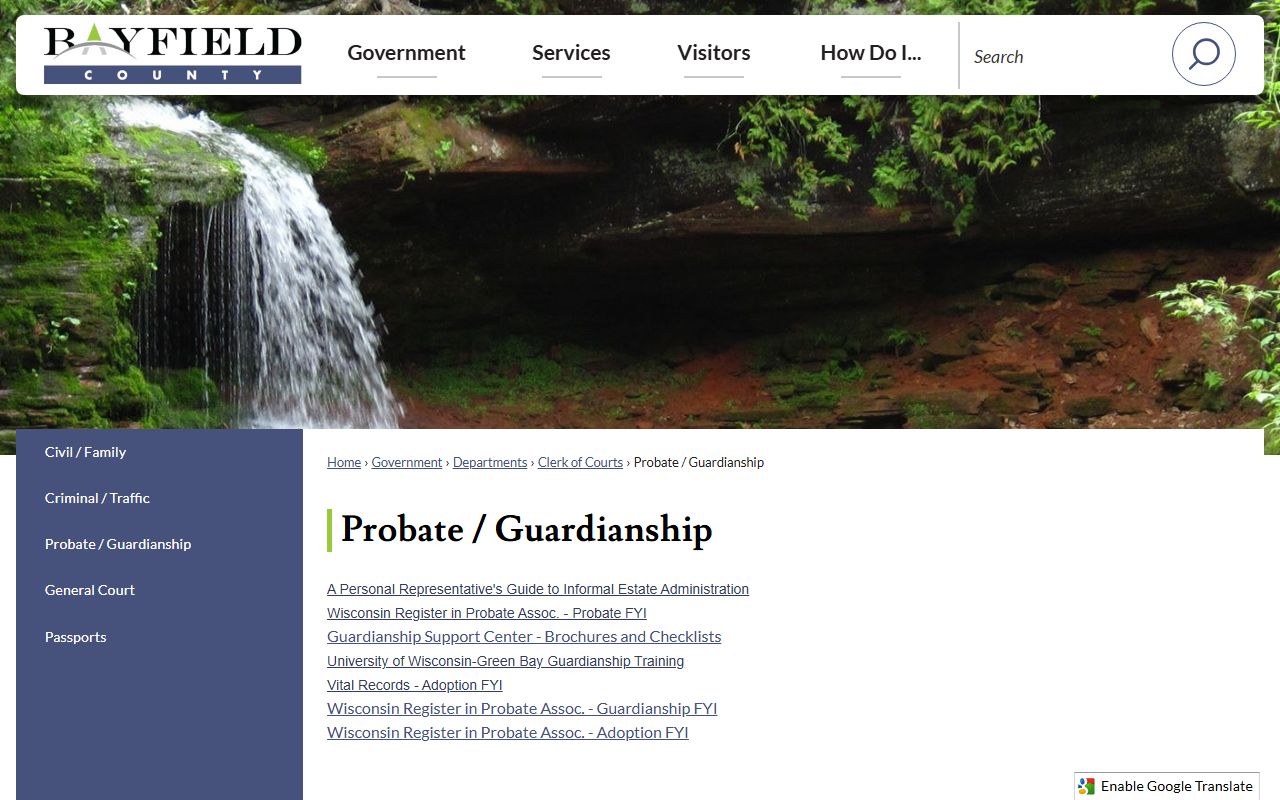 Bayfield County probate court records probate and guardianship page