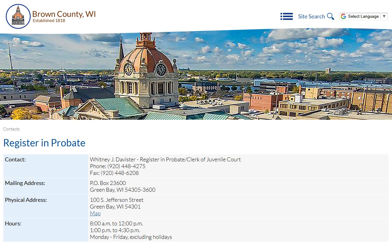 Brown County probate records contact page image