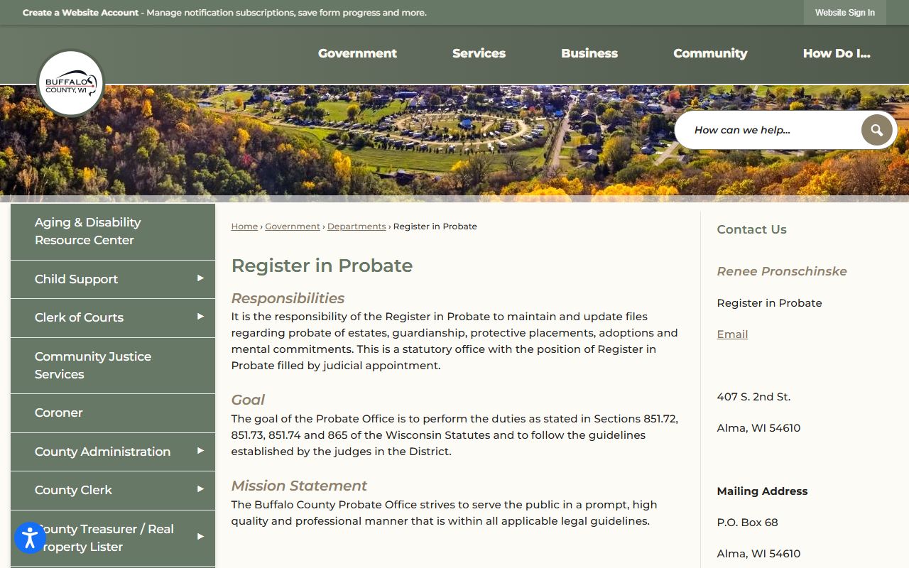 Buffalo County probate records register in probate image