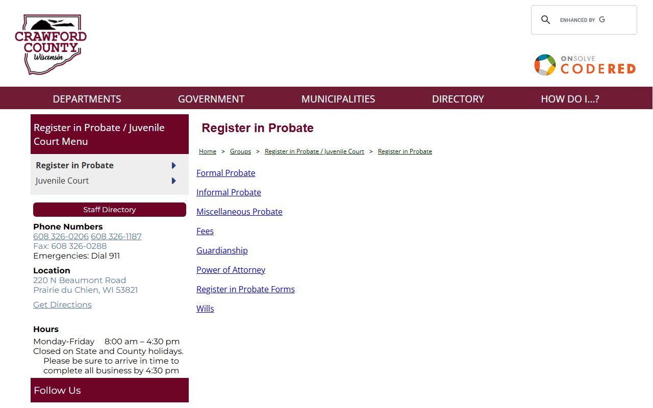 Crawford County probate court records register in probate office