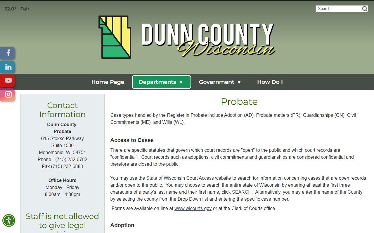 Dunn County probate court records county probate page
