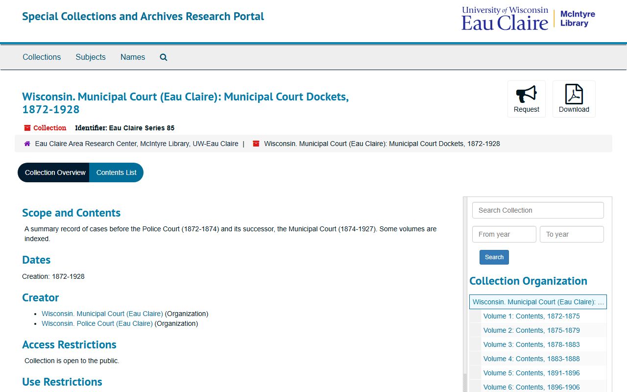 Eau Claire County probate court records university archive resource