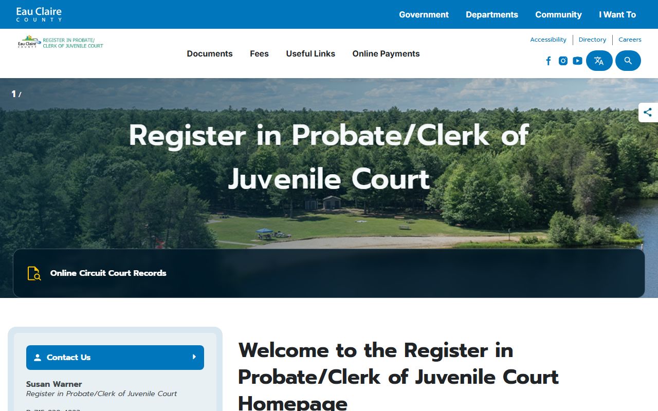 Eau Claire County probate court records register in probate office