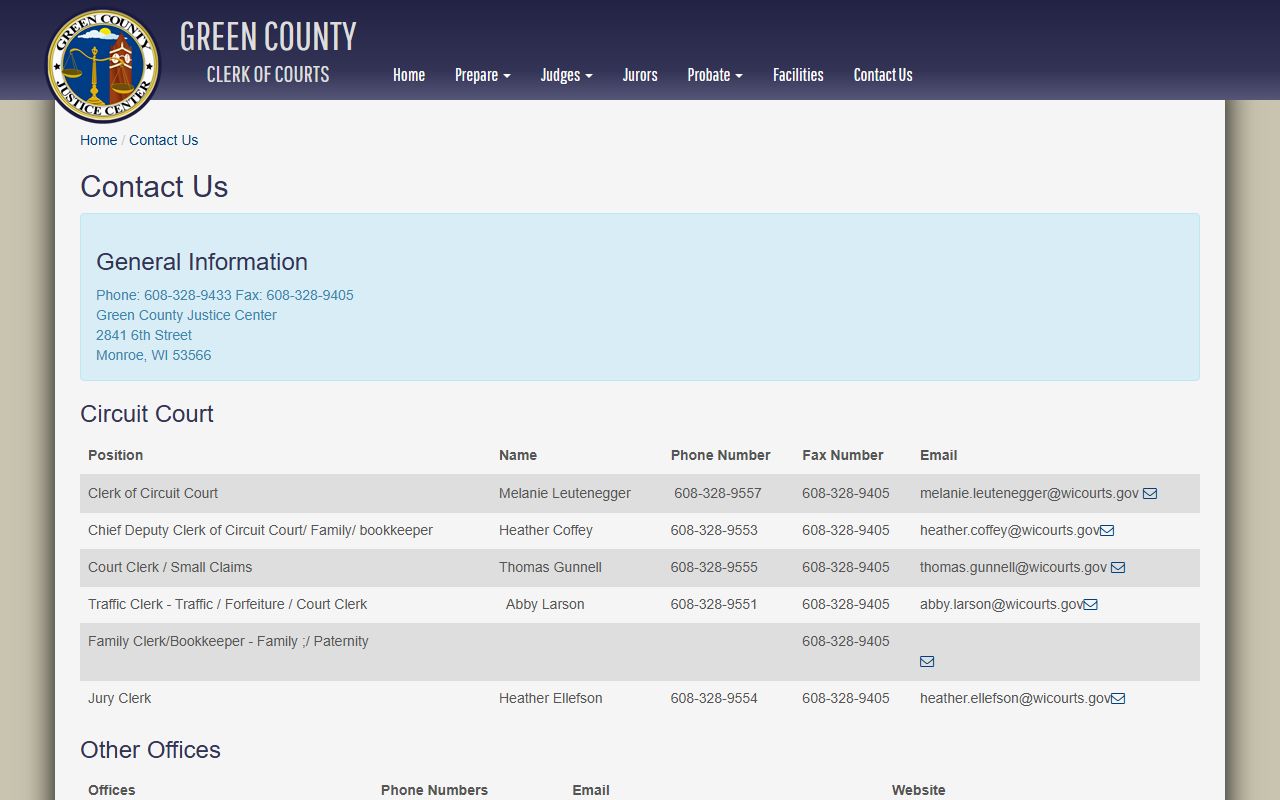 Green County probate court records county contact image