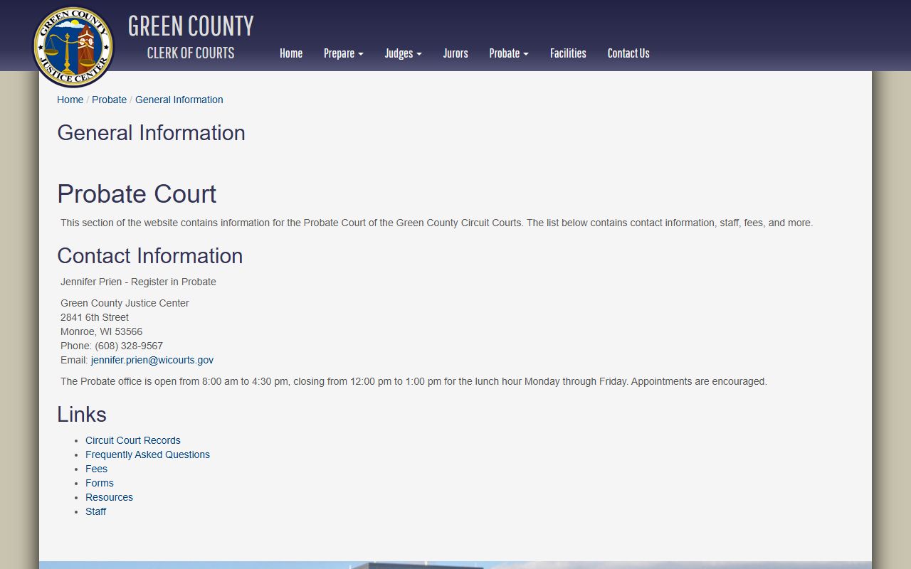 Green County probate court records general information image
