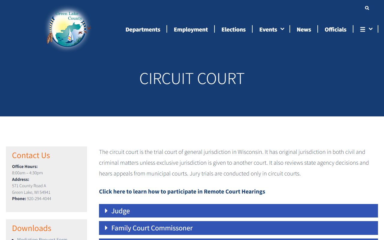 Green Lake County probate court records circuit court image