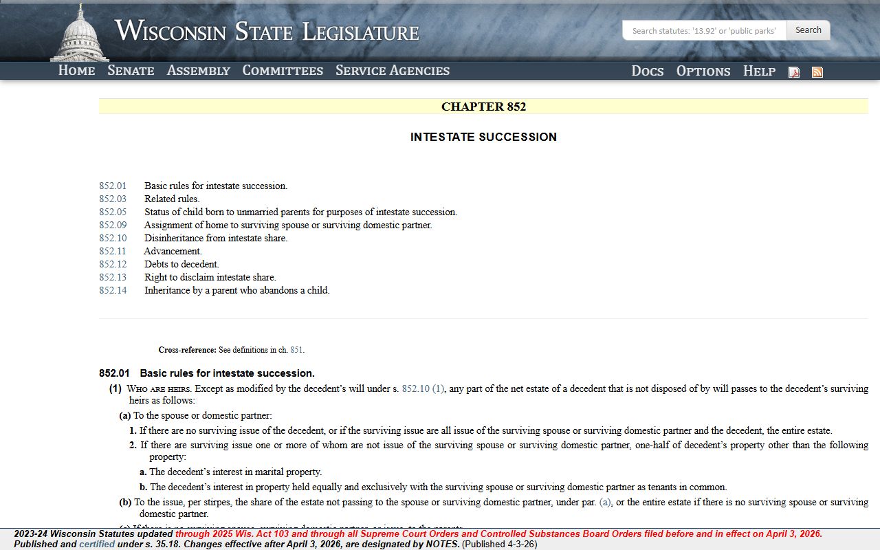 Iowa County Probate Court Records chapter 852 statutes image
