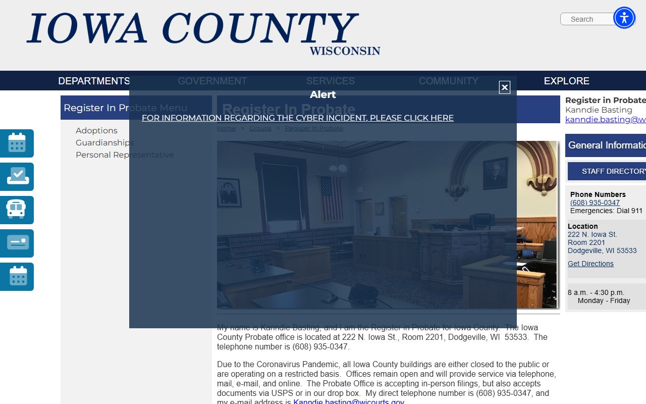 Iowa County Probate Court Records register in probate department image