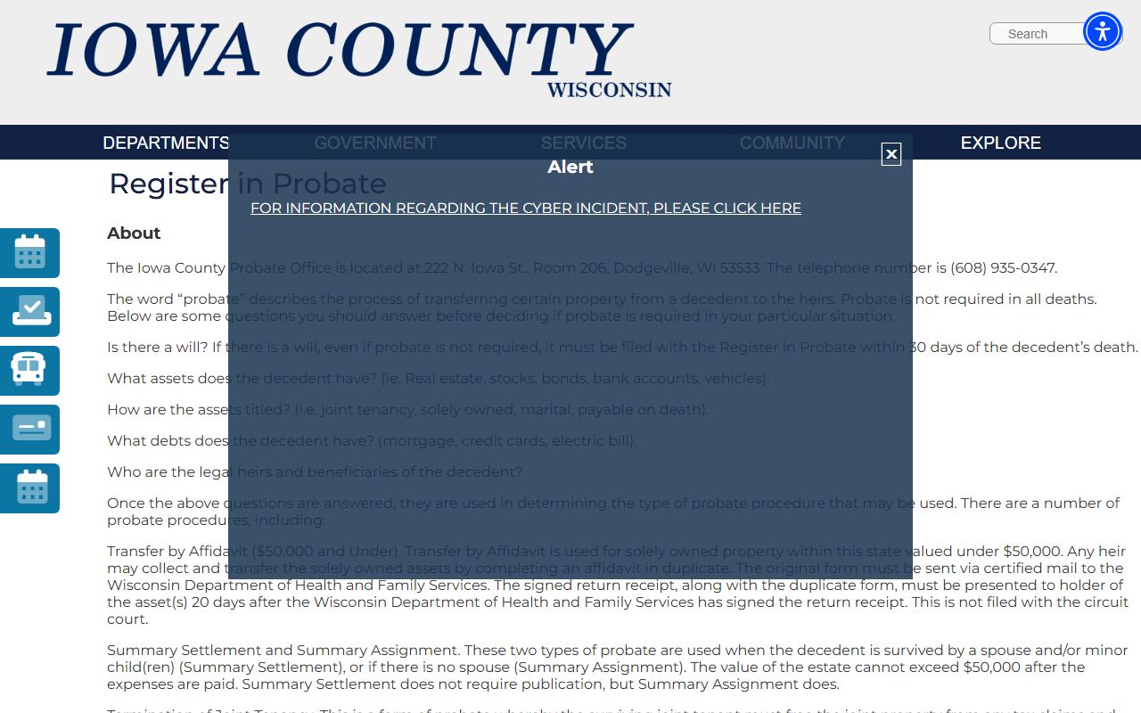 Iowa County Probate Court Records register in probate directory image