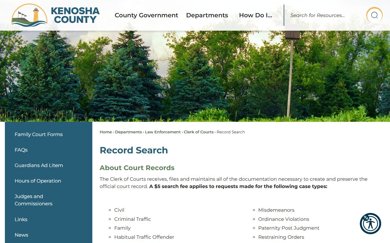 Kenosha County probate court records record search page image