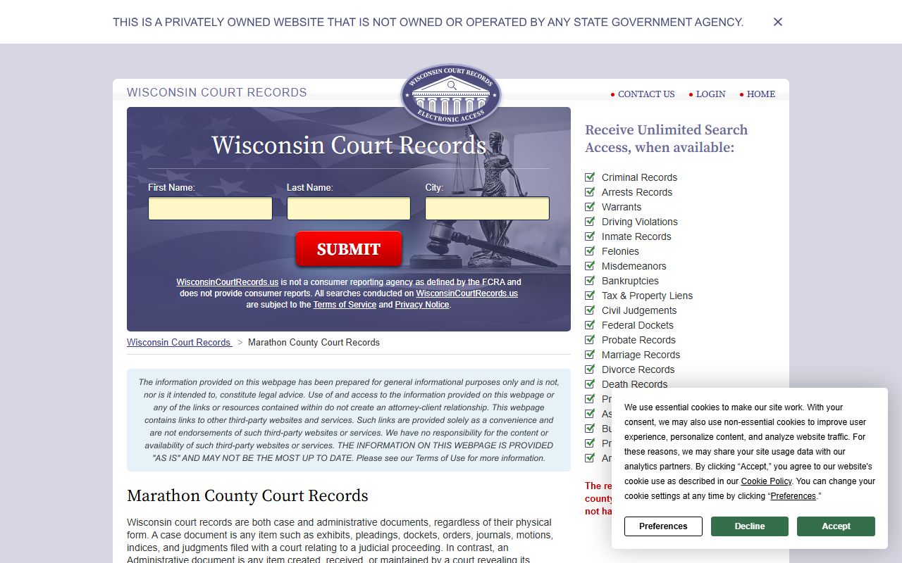 Wausau probate court records Marathon County clerk of courts image