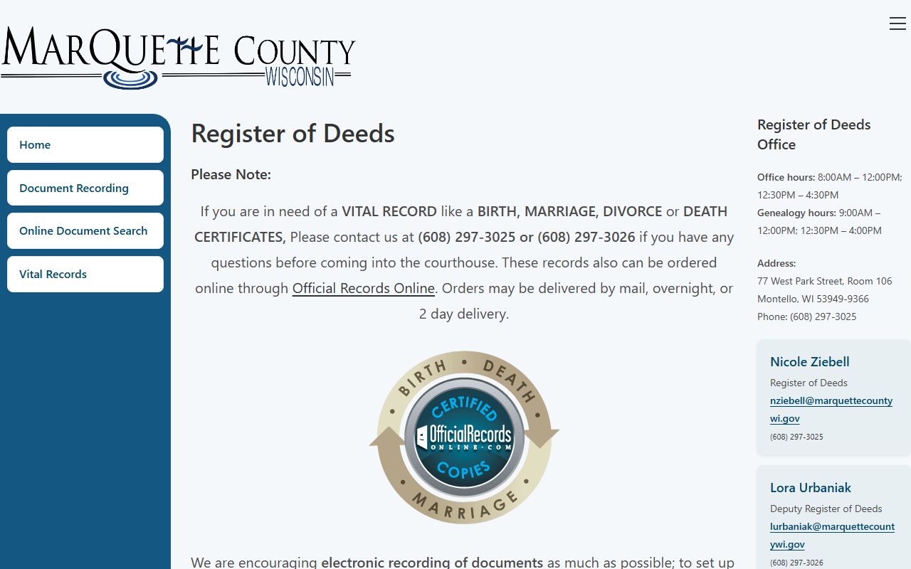 Marquette County probate court records register of deeds image
