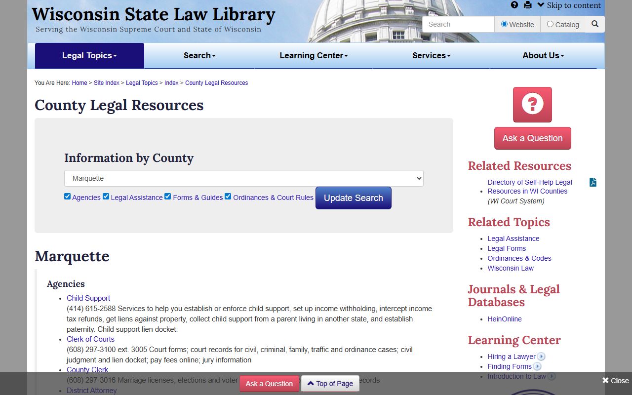 Marquette County probate court records law library directory image