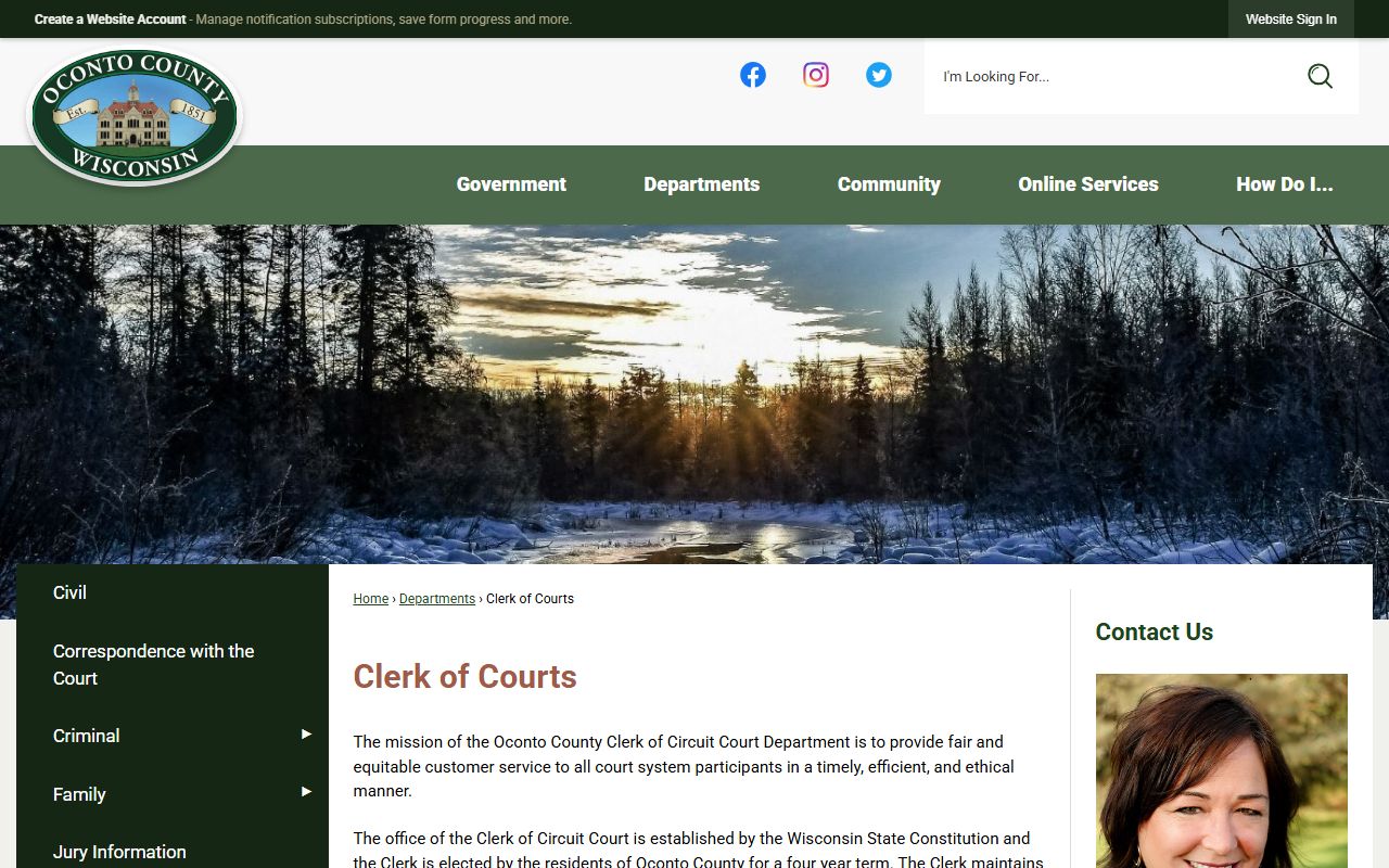 Oconto County probate court records clerk of courts image
