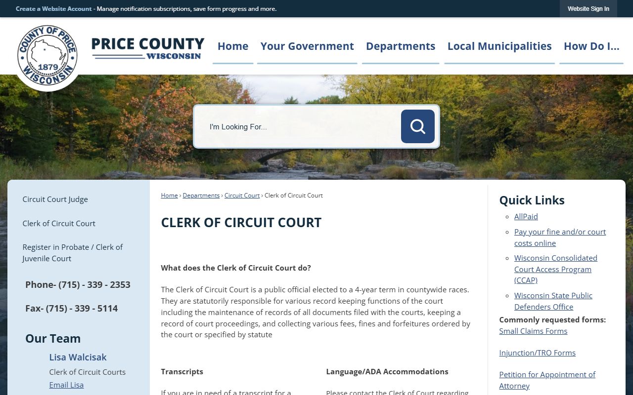 Price County probate court records clerk of circuit court image
