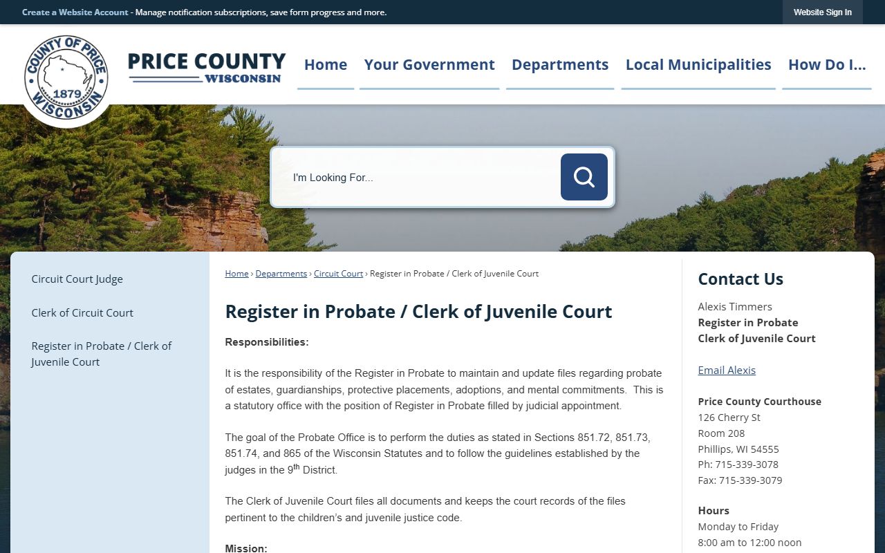 Price County probate court records register in probate image