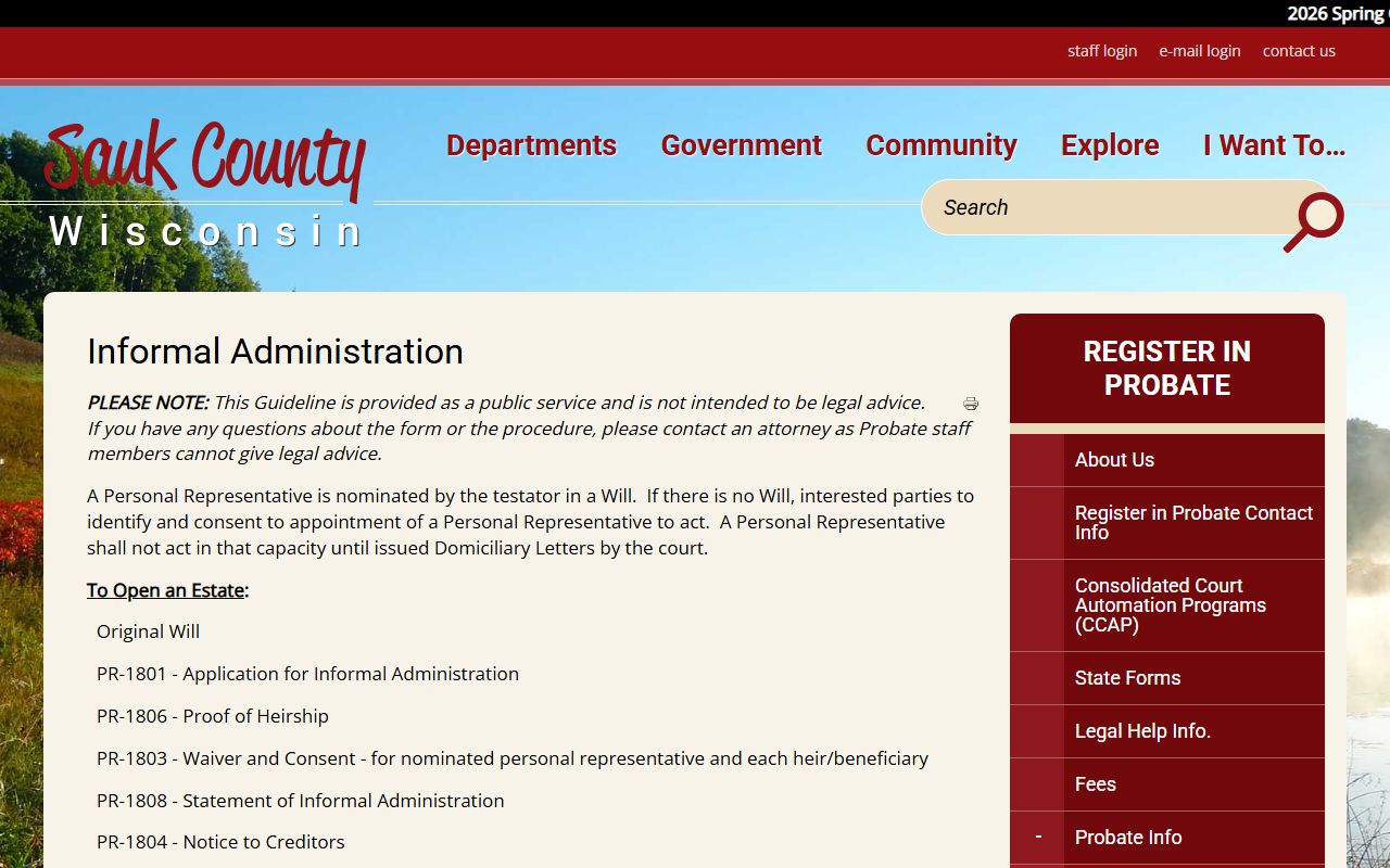 Sauk County probate court records informal administration page image
