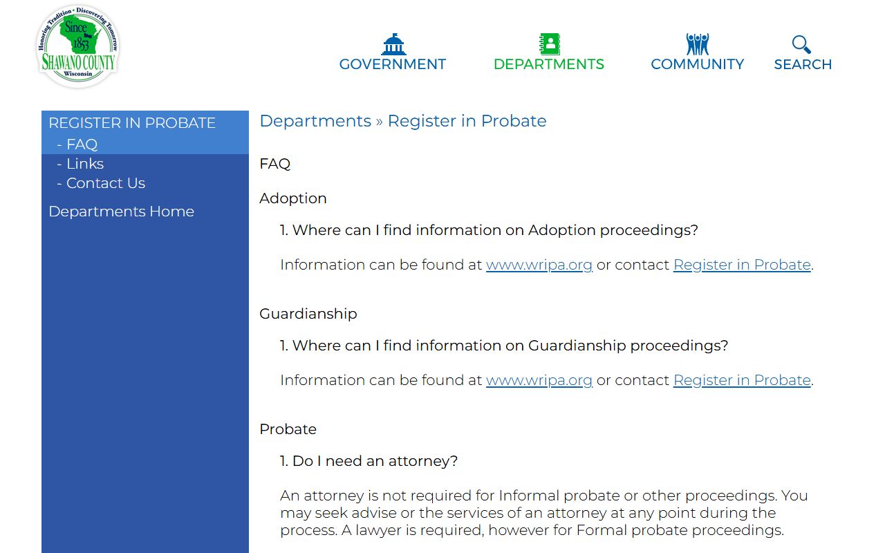Shawano County probate court records FAQ image