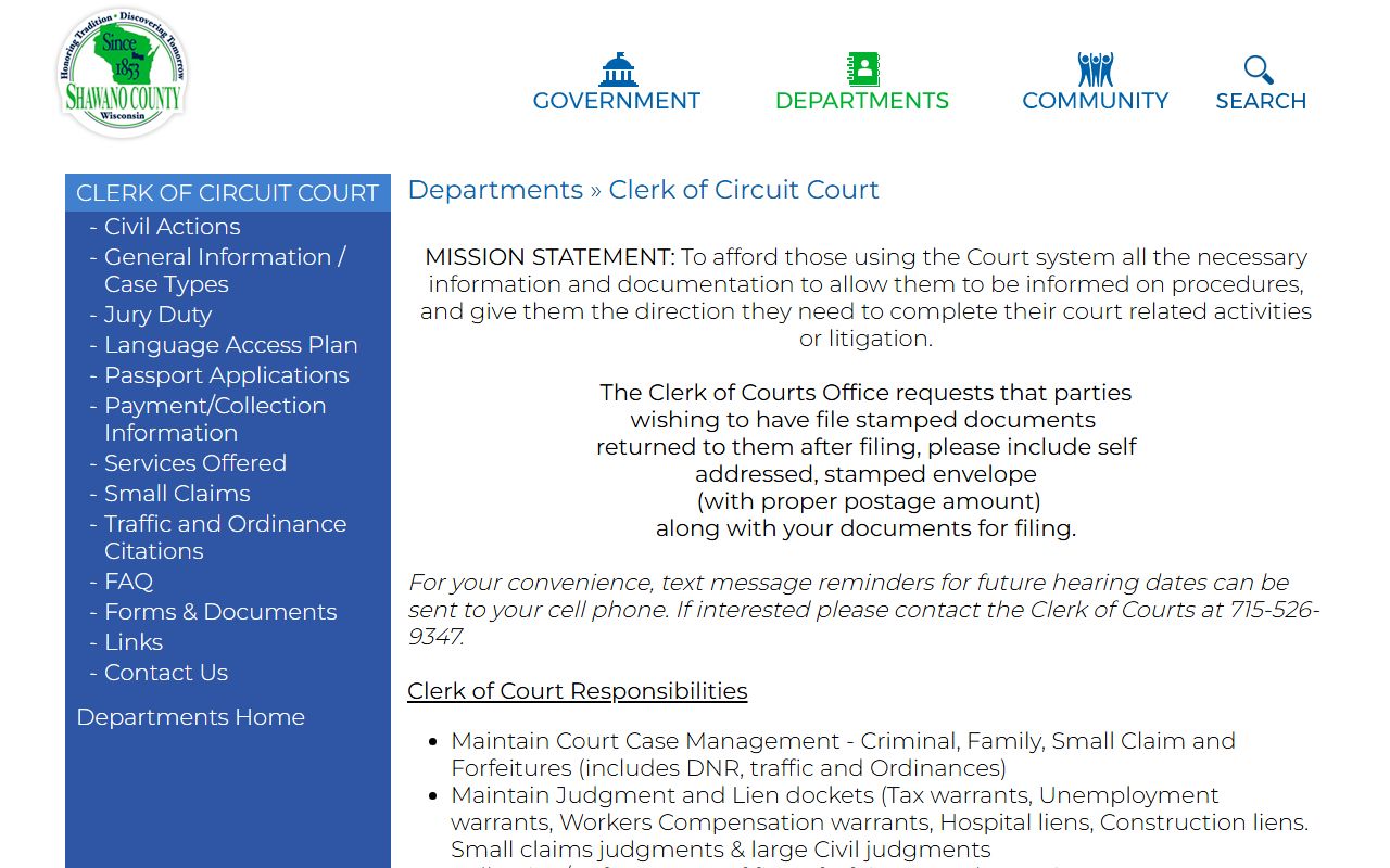 Shawano County probate court records clerk of circuit court image