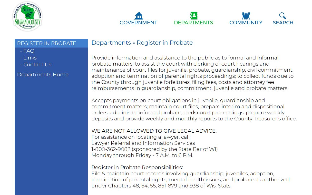 Shawano County probate court records register in probate image