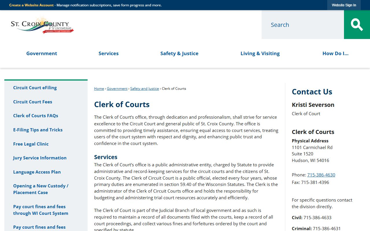 St. Croix County probate court records clerk of courts image