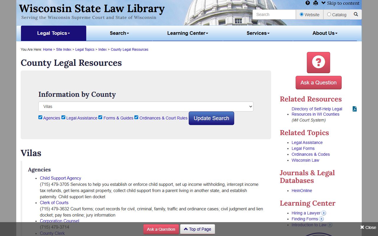Vilas County probate court records county directory image