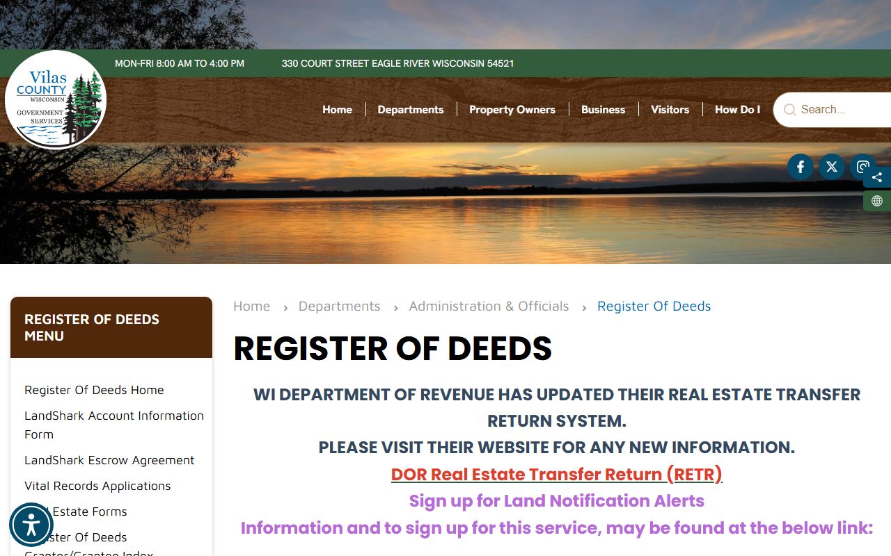 Vilas County probate court records register of deeds image