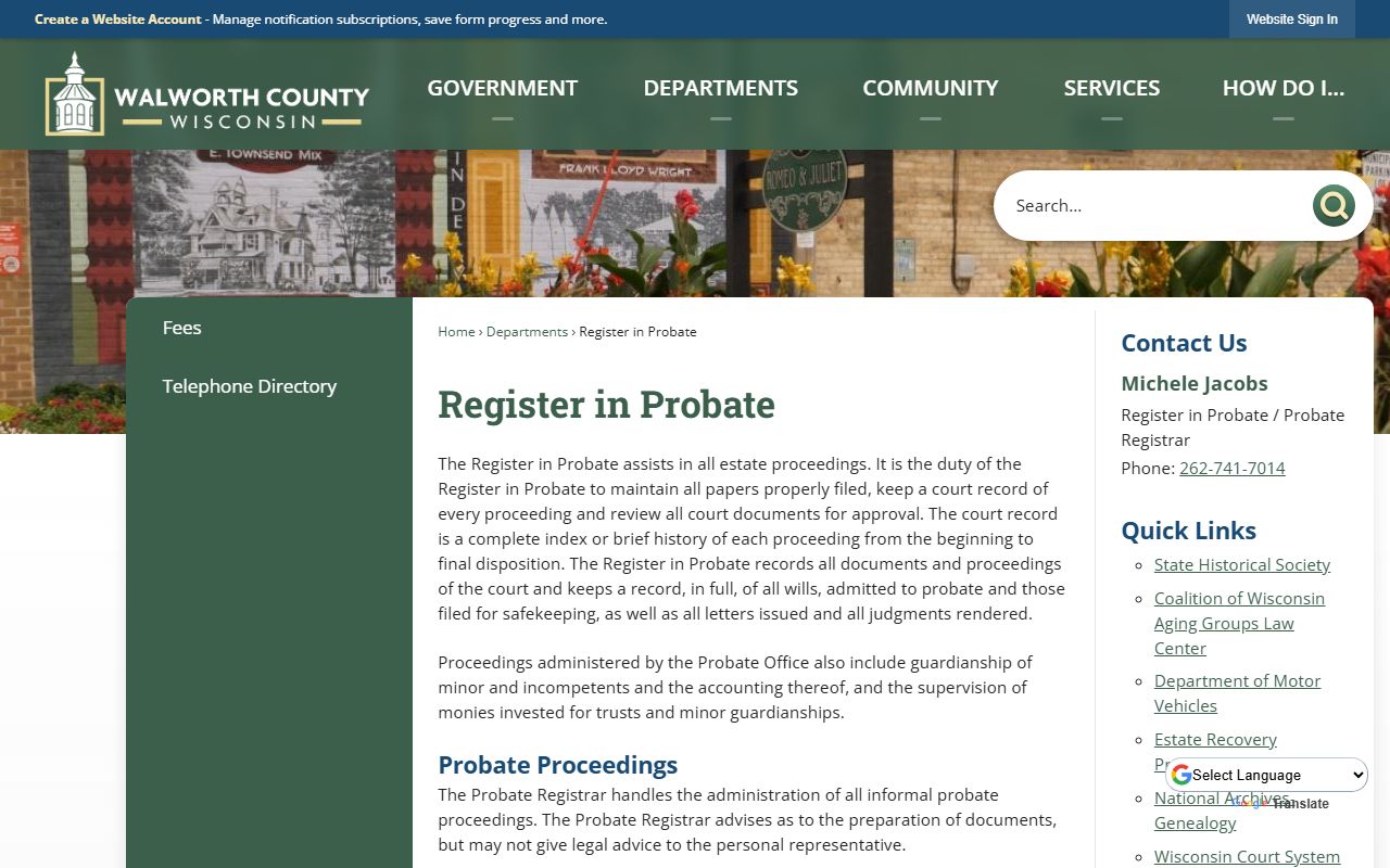Walworth County probate court records register in probate image