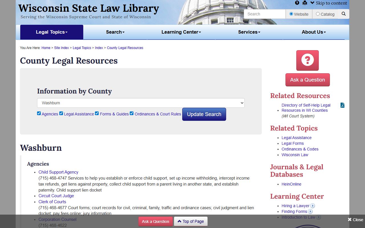 Washburn County probate court records county directory image