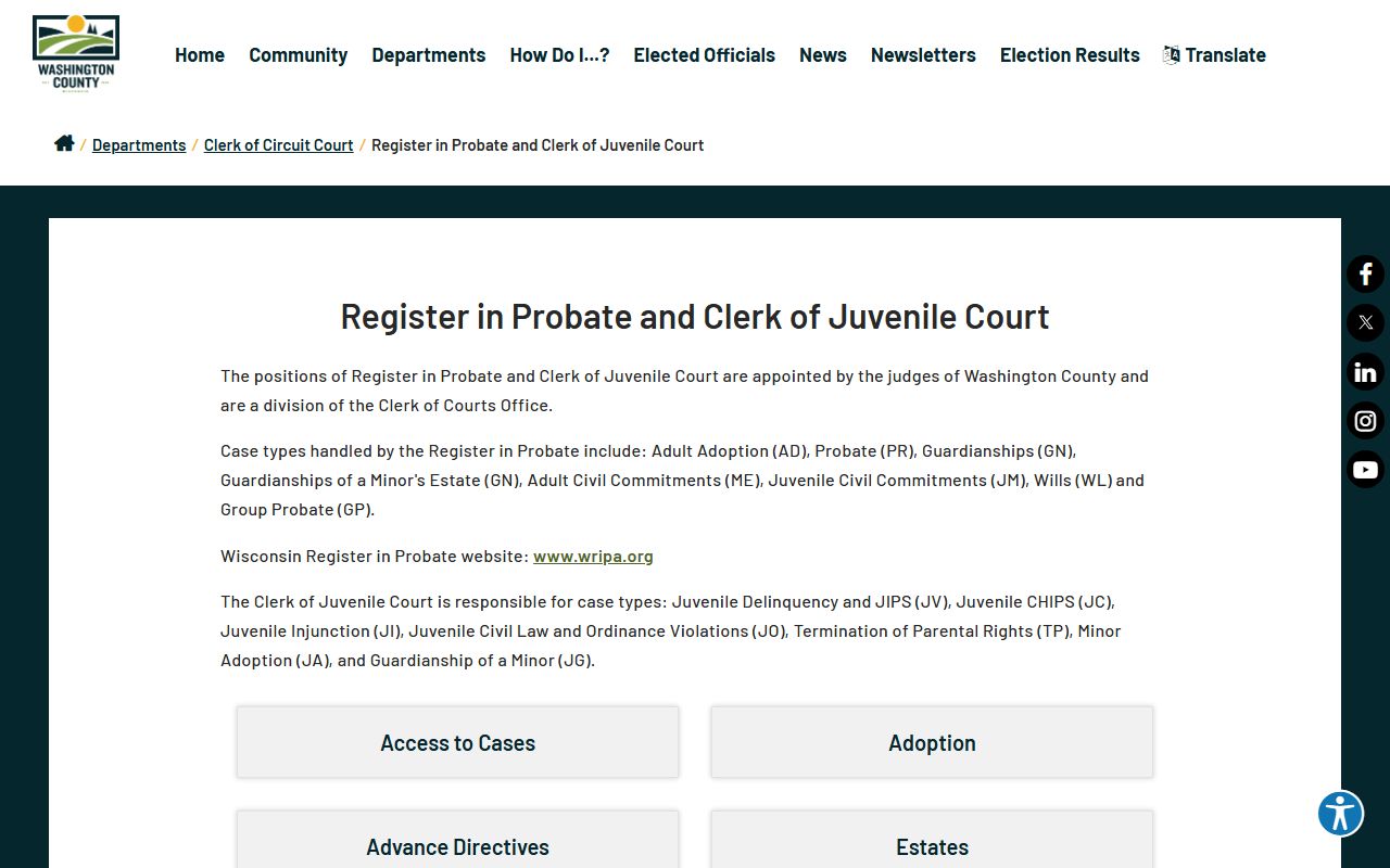 Washington County probate court records probate page image
