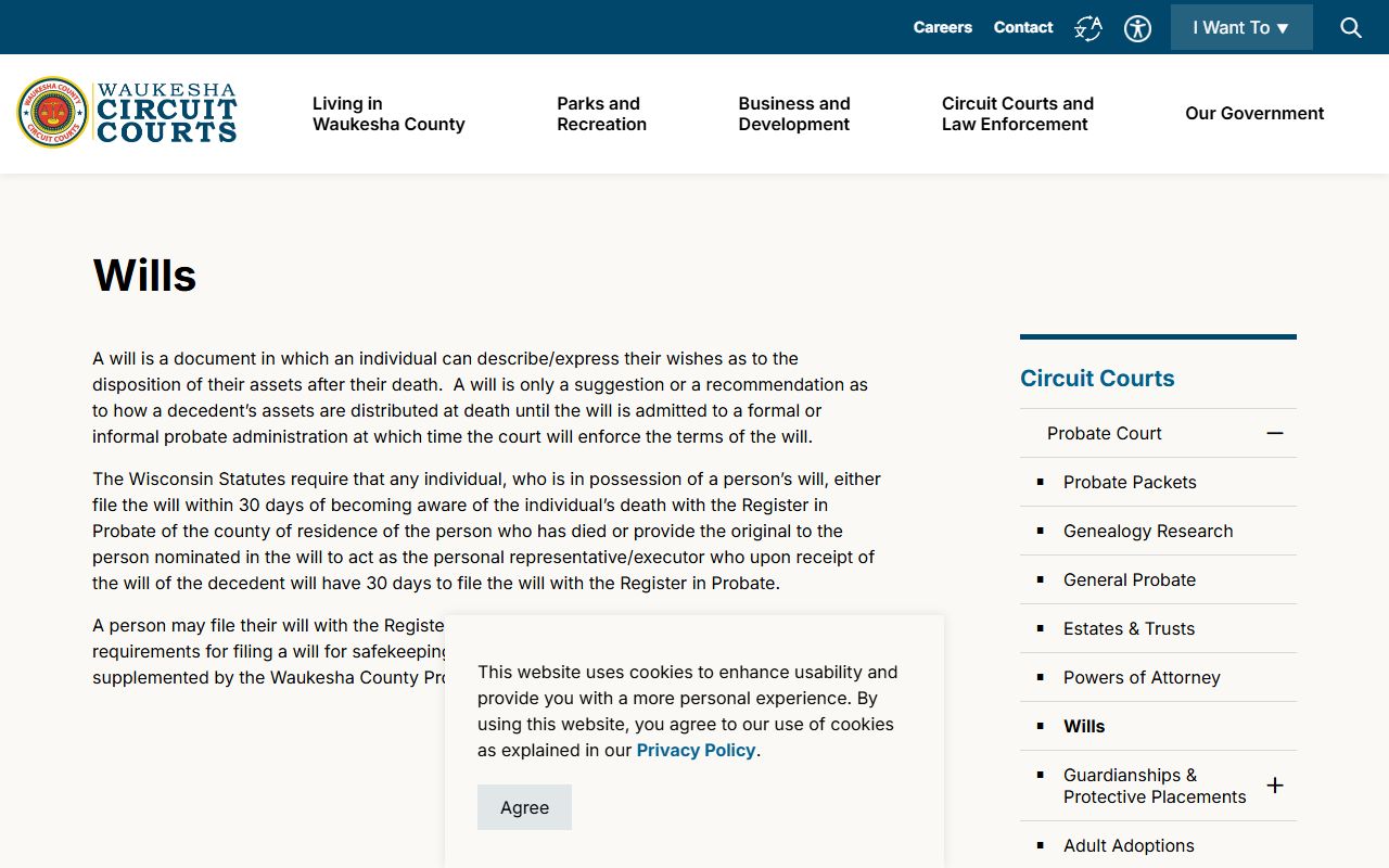 Waukesha County probate court records wills page image