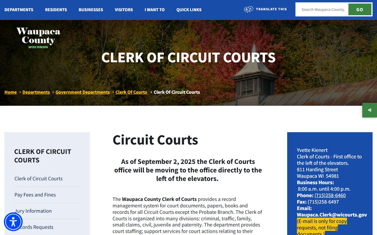 Waupaca County probate court records clerk of circuit court image