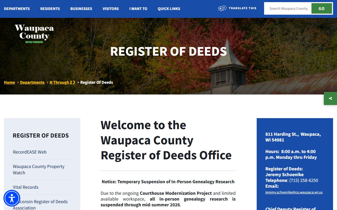 Waupaca County probate court records register of deeds image