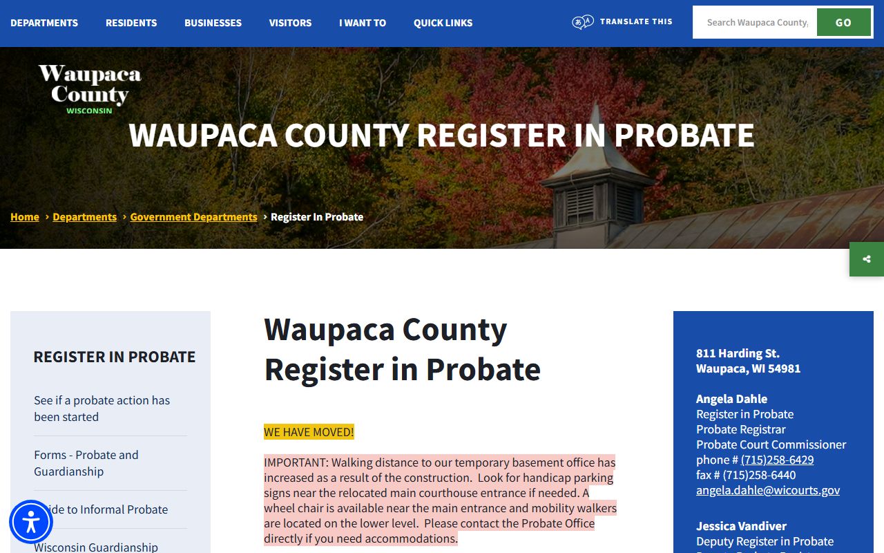 Waupaca County probate court records register in probate image