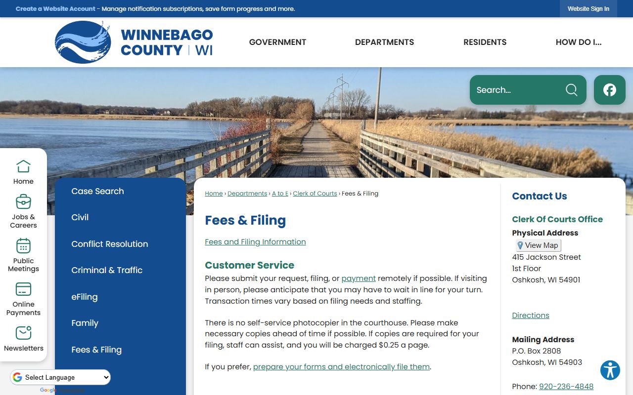 Winnebago County probate court records fees page image