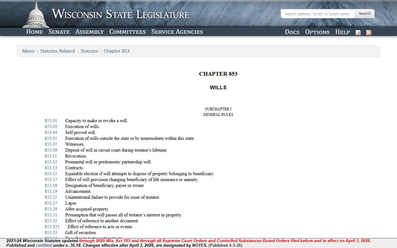 Wisconsin probate court records wills statute image
